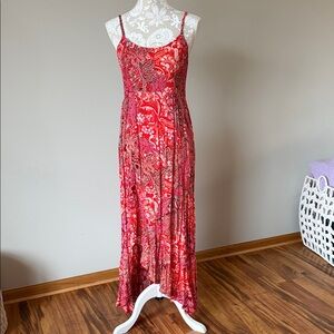 Free People Red Paisley Ruffle bottom slip Dress sz M